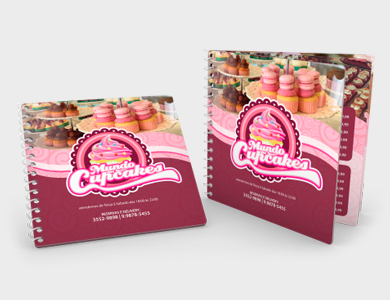 Cardápio Espiral com 8 Páginas em PVC 0,5mm Fosco Frente e Verso 14,4x14,4cm - 4x4 - 10 unid