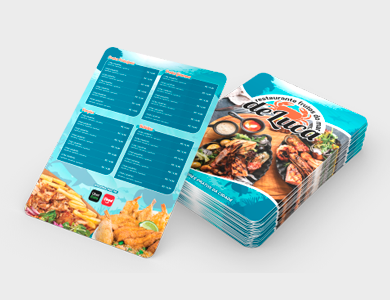 Cardápio em PVC 0,5mm Cristal Frente e Verso 21,5x29cm 1 Folha (2 páginas) - 4x4 - 10 unid