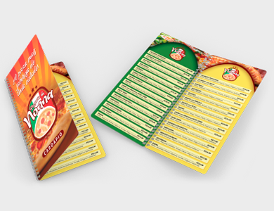 Cardápio Wire-o com 10 Páginas em PVC 0,76mm Fosco Frente e Verso 13,7x29,4cm - 4x4 - 50 unid